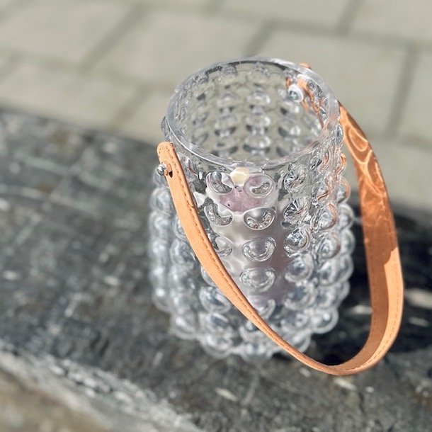 Lanterne m/lder hndtag klar glas