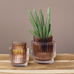 Fyrfadsstage rille glas  H8 7Cm