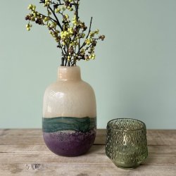 Vase med striber creme/bl/lilla