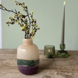 Vase med striber creme/bl/lilla