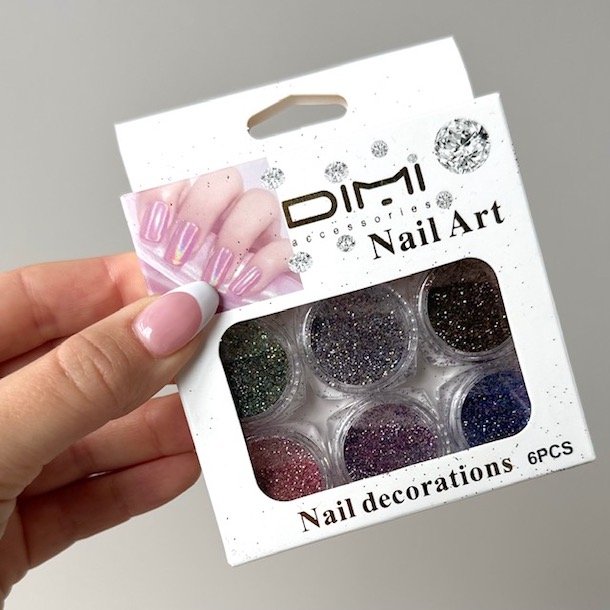 Nail Deko glimmer - pakke med 6