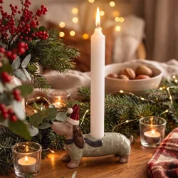 Christmas holidays lysestage med gravhund � gr�n, 13 cm