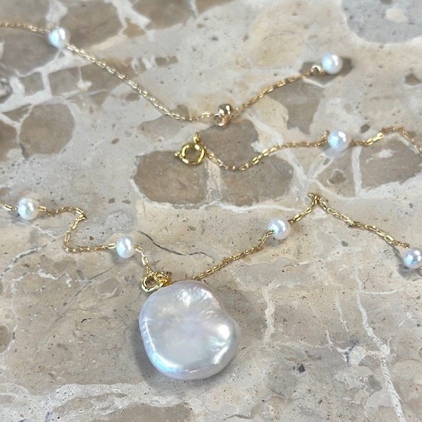 Halskde GARDA pearl 43-50 cm forgyldt slv