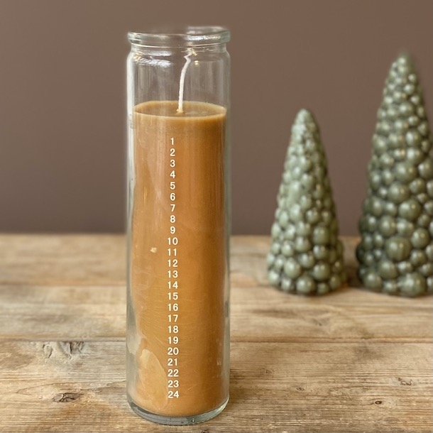 Kalenderlys i glas Dia. 6cm Camel