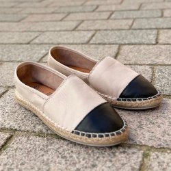 Espadrillos soft med bast skind elfenben/sort str. 36-42