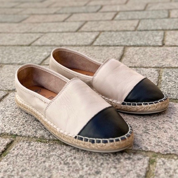 Espadrillos soft med bast skind elfenben/sort str. 36-42