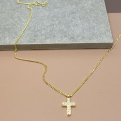 Halskde KRYSTAL kors forgyldt slv