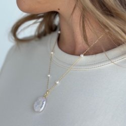 Halskde GARDA pearl 43-50 cm forgyldt slv