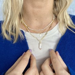 Halskde plain kors forgyldt