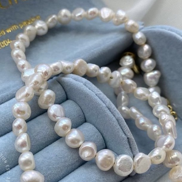 Pearl halskde forgyldt slv