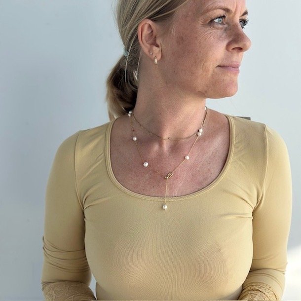 Halskde MALLORY pearl 42-49 cm forgyldt slv