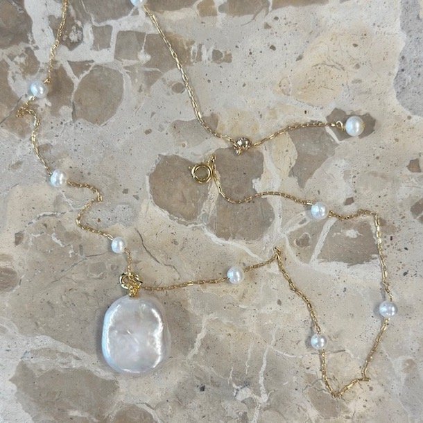 Halskde GARDA pearl 43-50 cm forgyldt slv