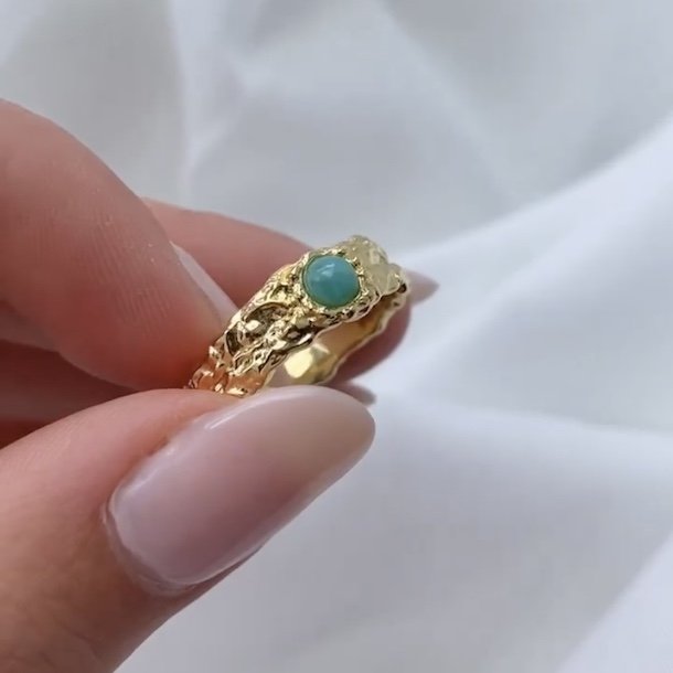 Fingerring Amazonit mila forgyldt slv