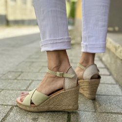 Sandal med kilehl i Yute Khaki skind str. 36-40