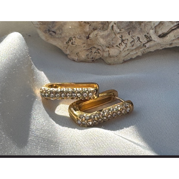 Firkantet hoops vandfast 18kt. forgyldt