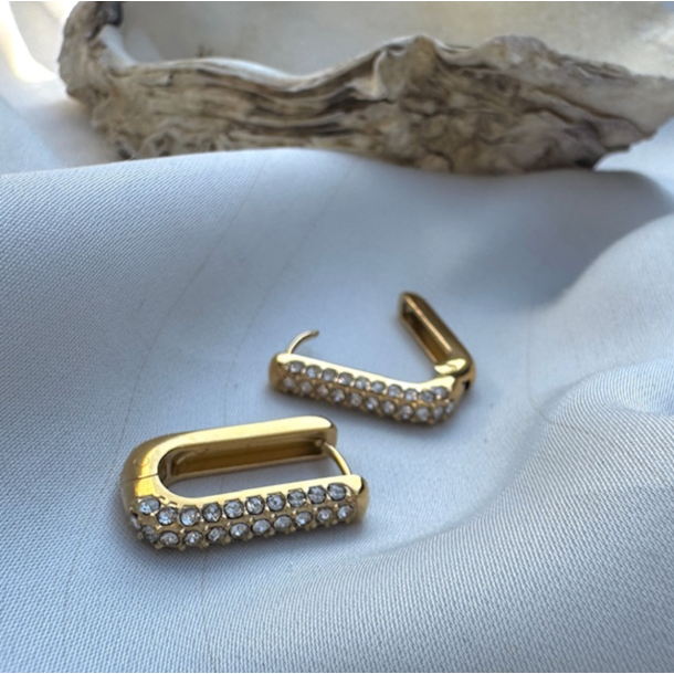 Firkantet hoops vandfast 18kt. forgyldt