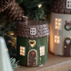 Hus til fyrfadslys grn H 7 cm Keramik