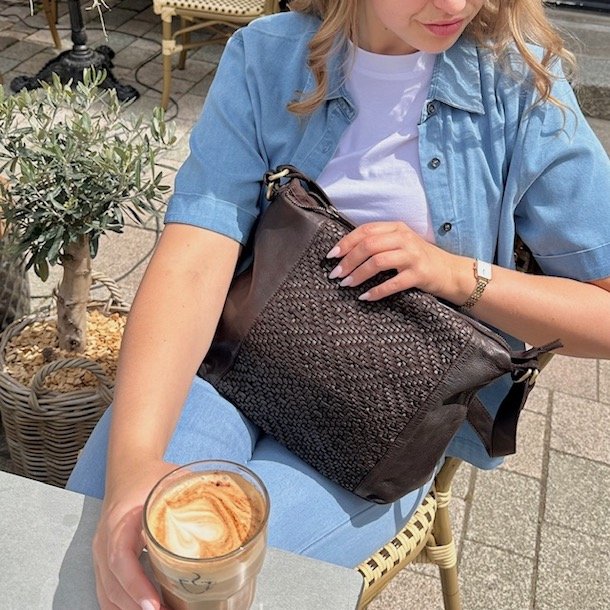 Skuldertaske flet skind