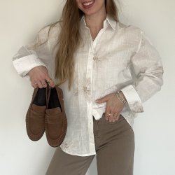 Skjorte Naja Lys Broderi - S-XL