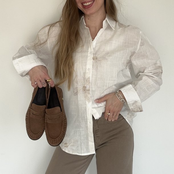 Skjorte Naja Lys Broderi - S-XL