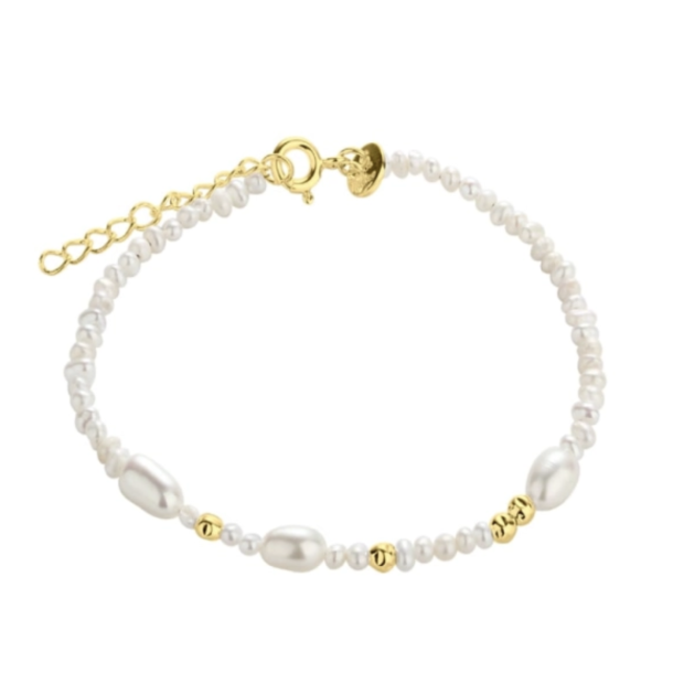 Haiden armbnd m. hvide perler forgyldt