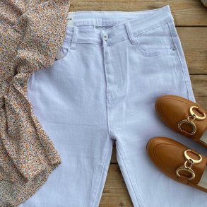 Slim fit Jeans 7/8 hvid stretch str. L-XXXXXL