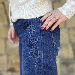 Jeans med pr�get m�nster - str. xs-xl