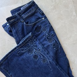 Jeans med pr�get m�nster - str. xs-xl