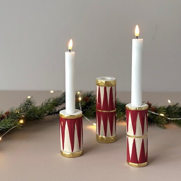 Lysestage/vase tromme D5,5x10cm keramik