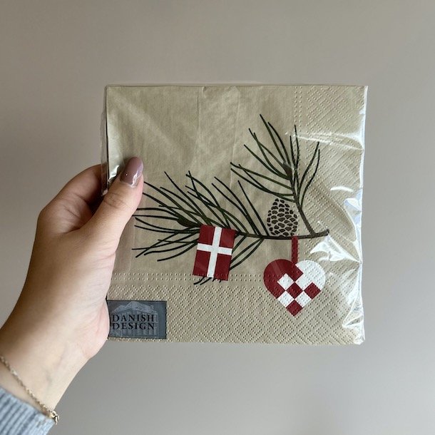 Juleservietter med flag og hjerte 3-lags 33 x 33 cm