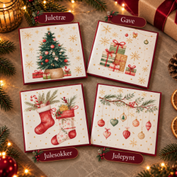 Julekort til pengegave � 4 smukke julemotiver med gulddetaljer