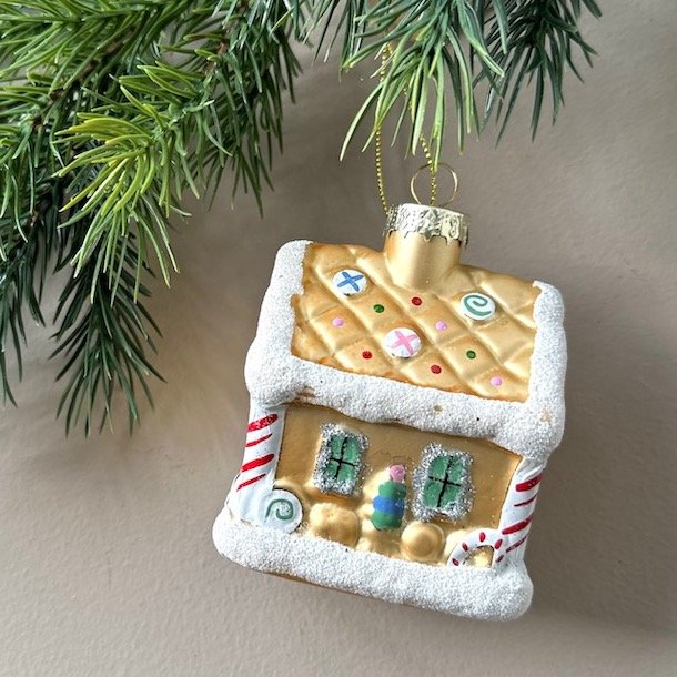 Julekugle honningkagehus glas