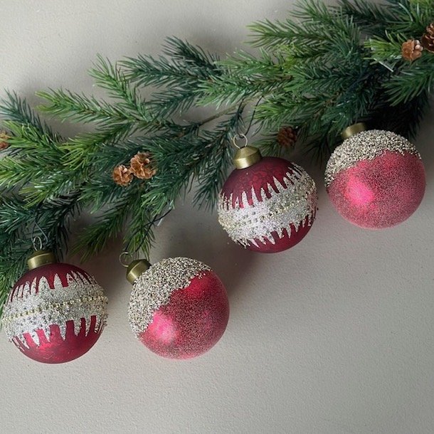 Julekugle rd glimmer glam Glas