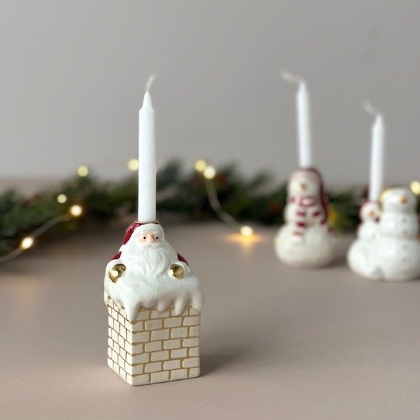 Julemand i skorsten t/kertelys 6x6x10cm keramik