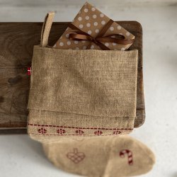 Julesok natur med juleprint H 70 cm 