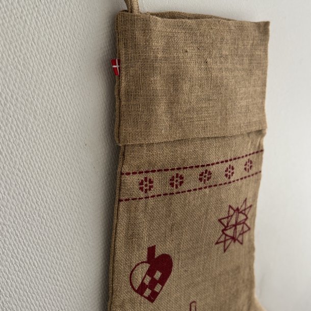 Julesok natur med juleprint H 70 cm 