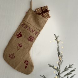 Julesok natur med juleprint H 70 cm 