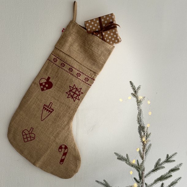 Julesok natur med juleprint H 70 cm 