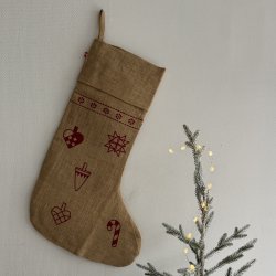 Julesok natur med juleprint H 70 cm 
