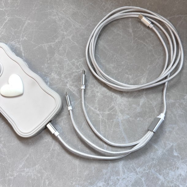 2 meter nylon 3 i 1- USB-C opladerkabel