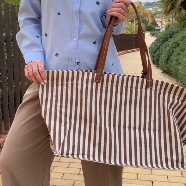 Stor stribet kanvas taske