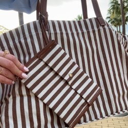 Stor stribet kanvas taske