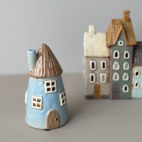 Hus til fyrfadslys lysbl Keramik 