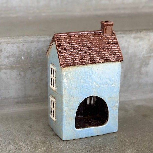 Hus til fyrfadslys lys bl Keramik