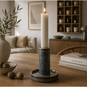 Lysestage til kronelys keramik bl� 11 cm