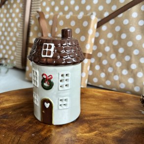 Hus til fyrfadslys H 11 cm Keramik