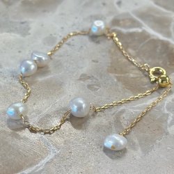 Armbnd MALLORY pearl 17-21 cm forgyldt slv