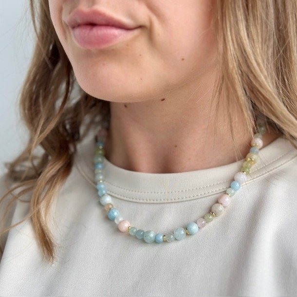 Halskde MORGANITE DREAM Forgyldt slv