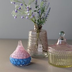 Opbevaringskrukke med striber lysegul glas