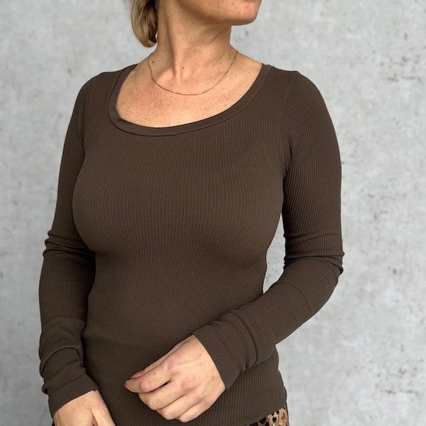 Linea rib bluse langrmet microfiber S-XL